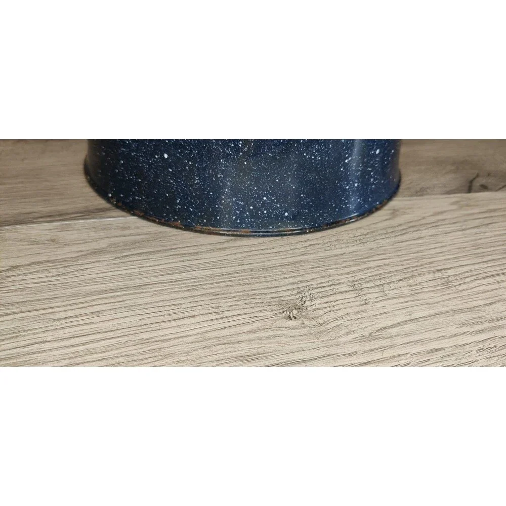 Large Vintage Enamelware Dark Blue-White Speckled Cowboy Coffee Kettle Pot